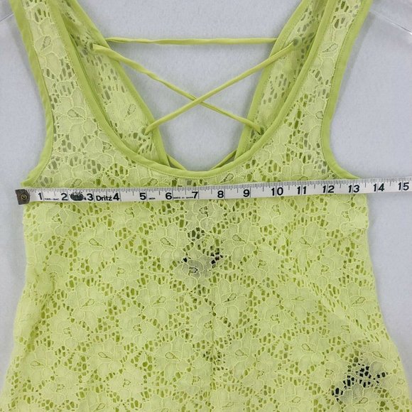 G By Guess Tank Top XS Green Y2K Eyelet Lace Criss Cross Tie Back Shirt Boho - Picture 6 of 9